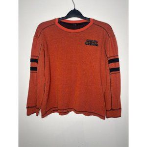 Harley Davidson Mens Sweater Crewneck Embroidered Logo Orange GD on Back Size Sm
